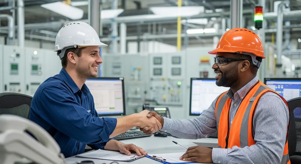 Engineers collaborating at industrial site
